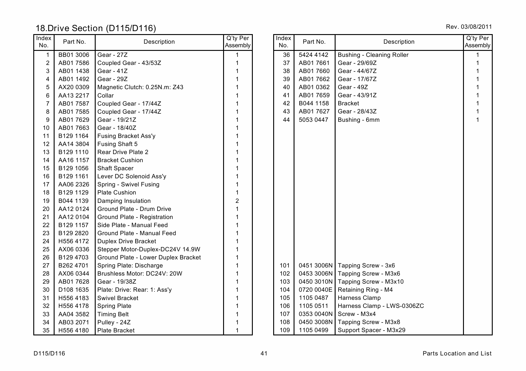 RICOH Aficio MP-201F 201SPF D115 D116 Parts Catalog